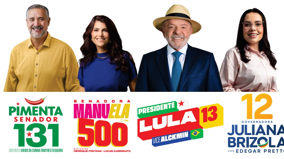 Pimenta senador 131, Manuela senadora 500, Lula presidente 13 e Juliana Brizola governadora 12, com Edegar Pretto vice